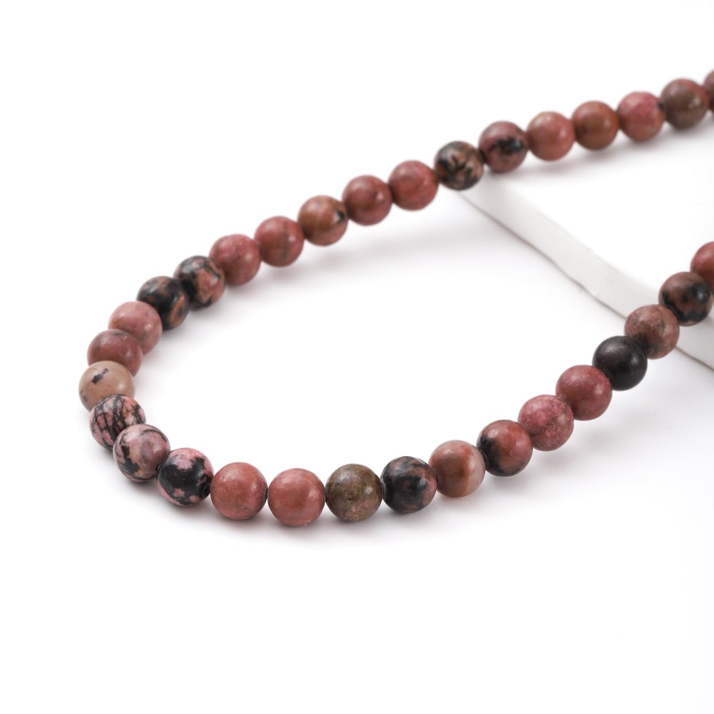 8mm 45pcs DIY Natural Black Line Rhodonite Stone Beads Round Healing Crystal Gemstone Loose Beads for Jewelry Making Handmade Bracelet Necklace