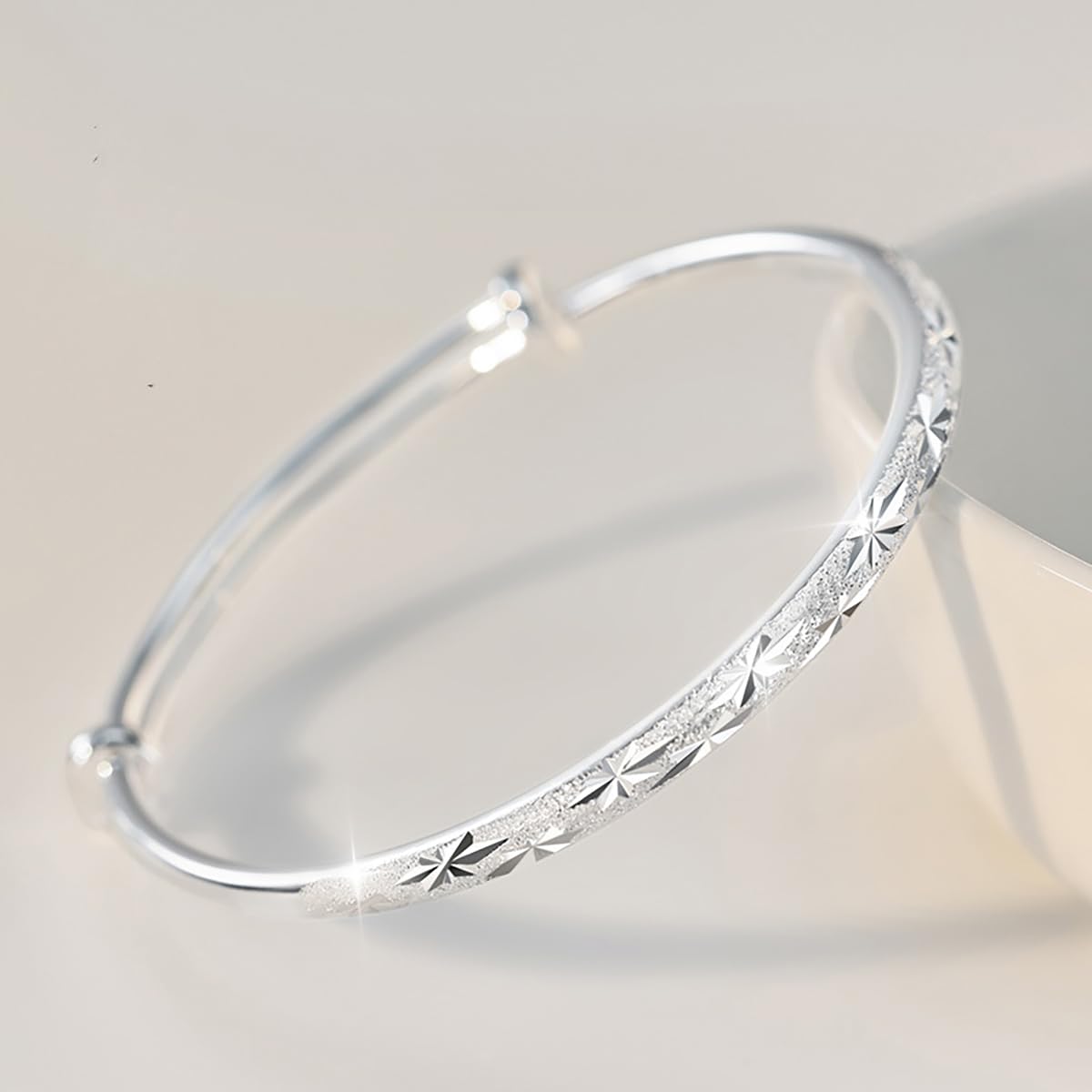Handmade 925 Sterling Bangle Bracelet Dainty Silver Shining Stars Cuff Bangles for Women Adjustable Bangle Bracelet lucky Jewelry Birthday & Christmas Gifts