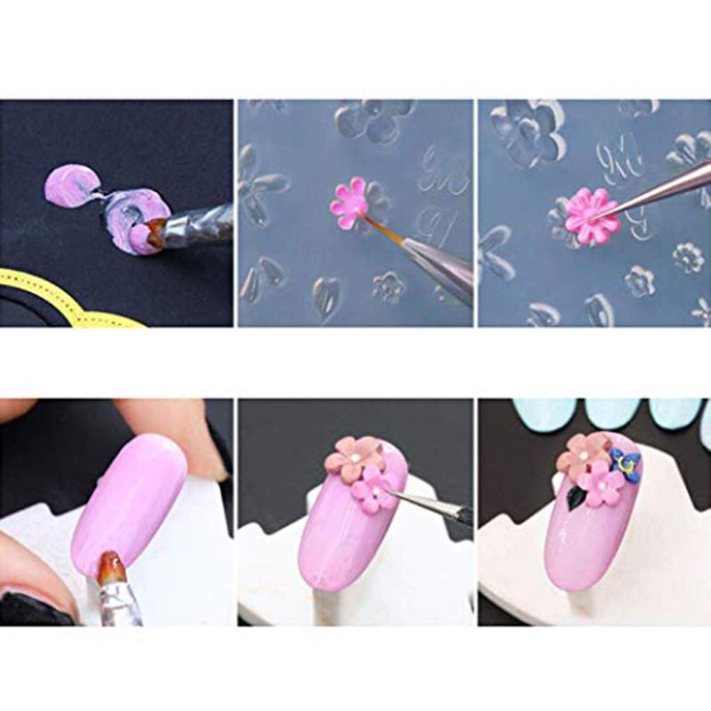 KANGneei Nail Acrylic Molds Kit, 6 Pieces 3D Stereo Mini Flower Carving Mold Nail Art Mould Template Silicone Mold
