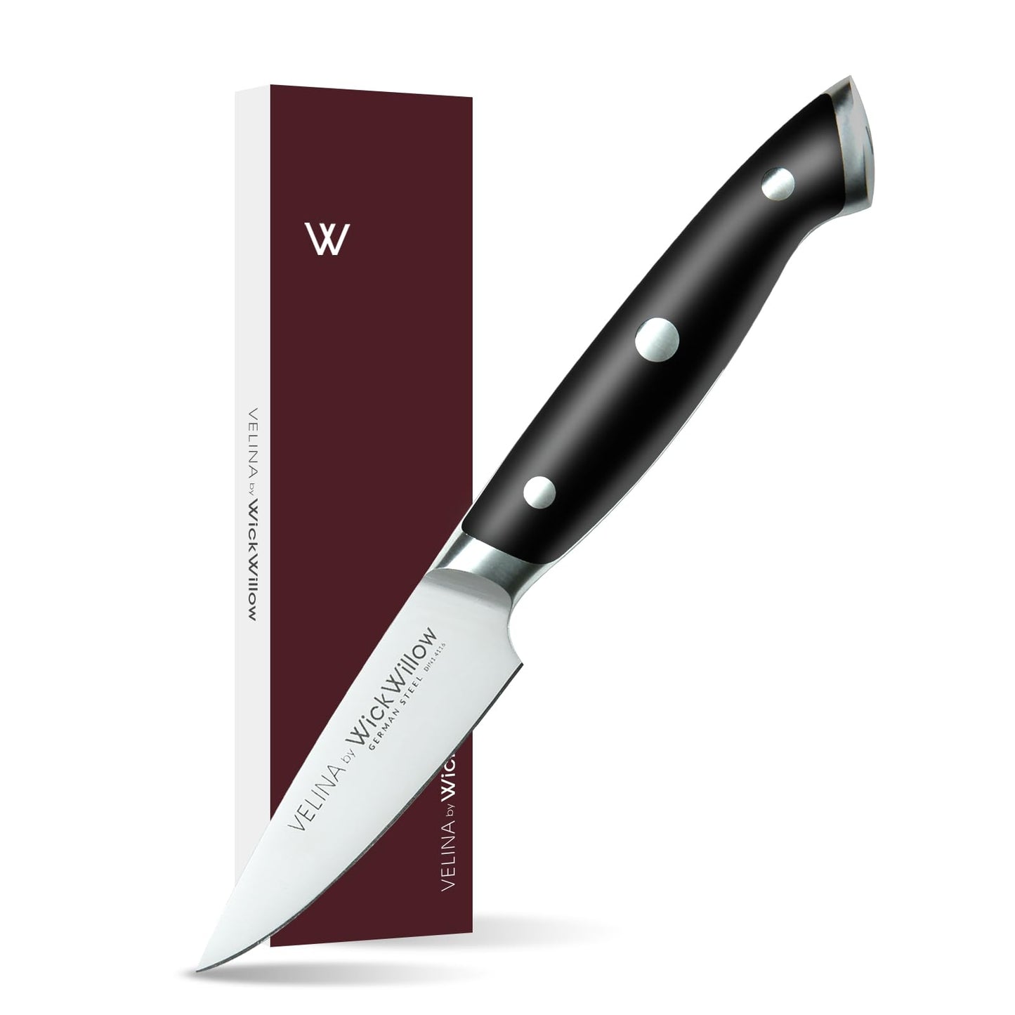 WICKWILLOW 3.5" Paring Knife – Razor Sharp German Steel – Small Kitchen Knife for Peeling, Trimming & Precision Work – Full Tang & Ergonomic Handle – Gift Box – Velina Series