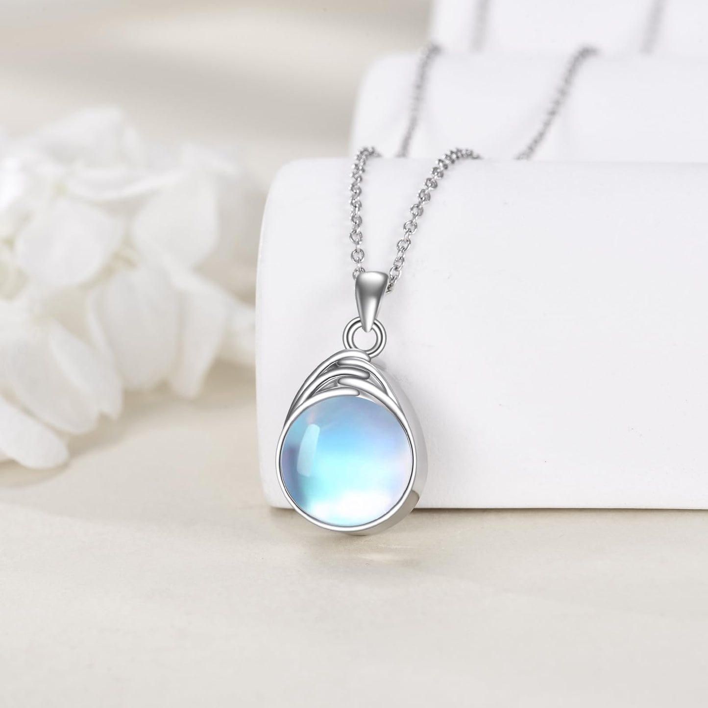 POPLYKE Teardrop Moonstone Urn Necklace for Ashes Sterling Silver Cremation Jewelry for Women Memorial Keepsake Pendant Mothers Day Gift