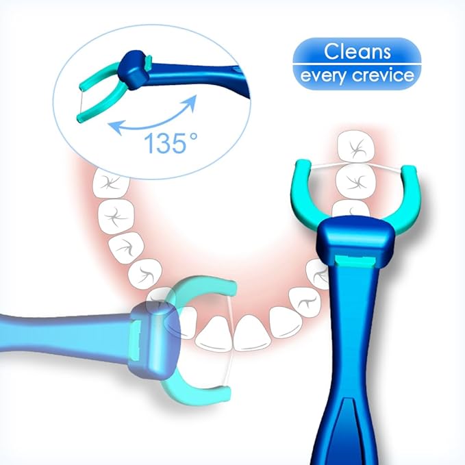 T.Smile NoFuss Dental Flosser Kit, 5-inch Long Handle & Refill Heads, Extra-Strength Floss for Comfortable Clean, Fluoride Free (120 Extra-Strength Floss Refills)