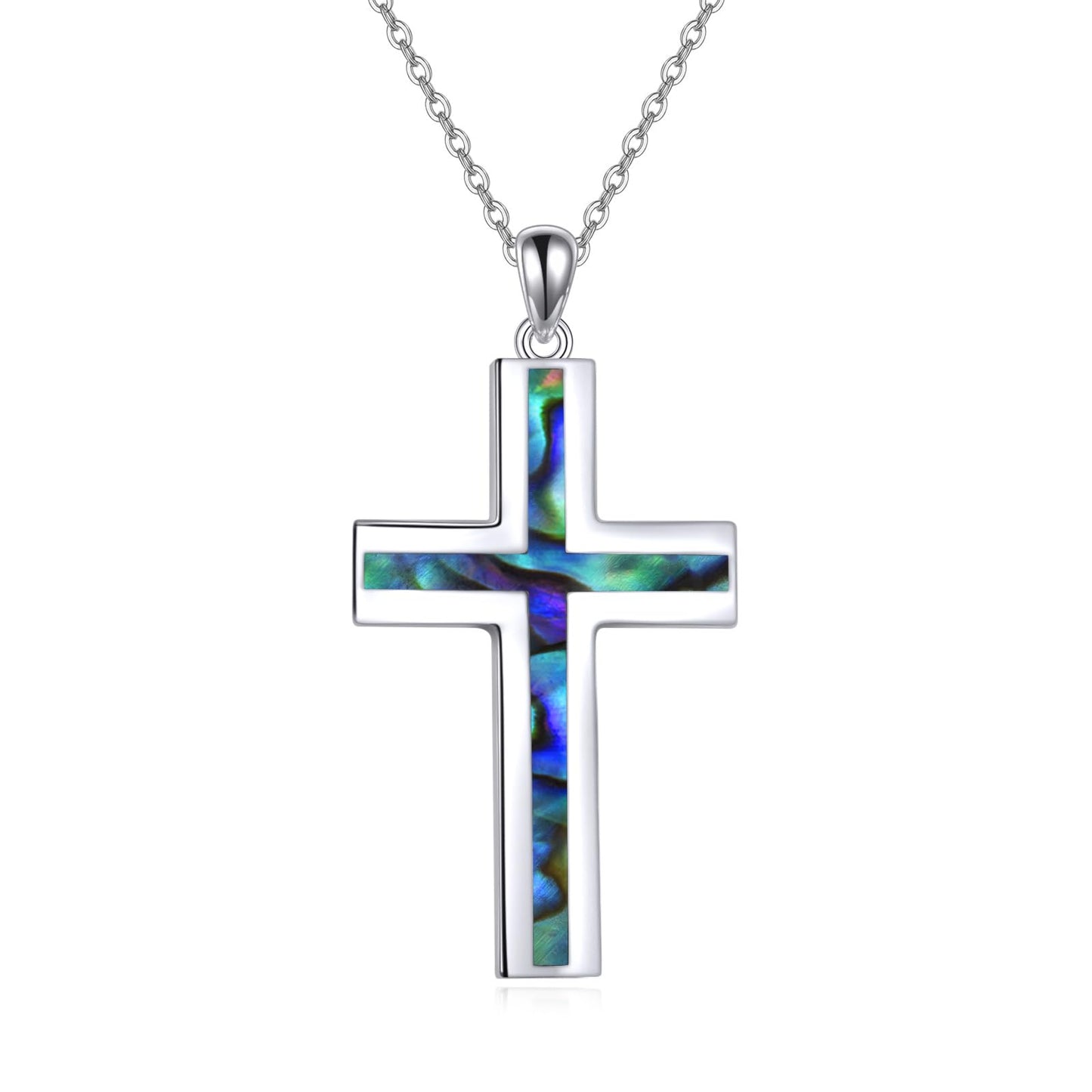 YFN Cross Necklace Sterling Silver Abalone Shell Cross Pendant Religious Jewelry Gift for Women Men