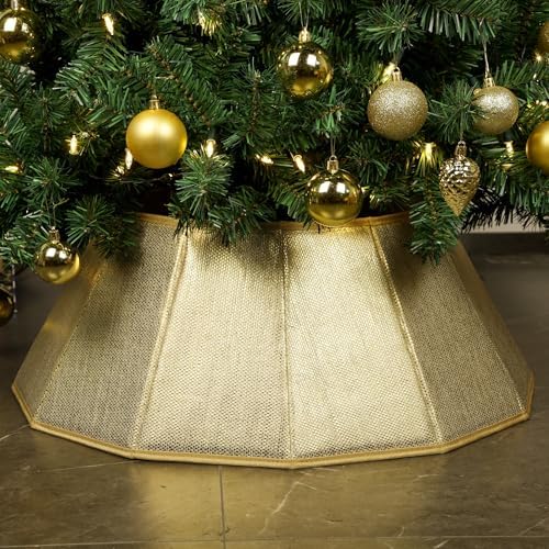 Blissun Fabric Christmas Tree Collar, Shiny Christmas Tree Ring, Willow Christmas Tree Skirt for Christmas Decorations (Shiny Gold)
