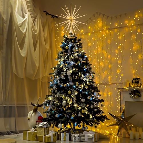 13.7 Inch Gold Christmas Tree Topper - 3D Burst Gold Tree Topper, Exploding Star Christmas Tree New Year Holiday Tree Decoration