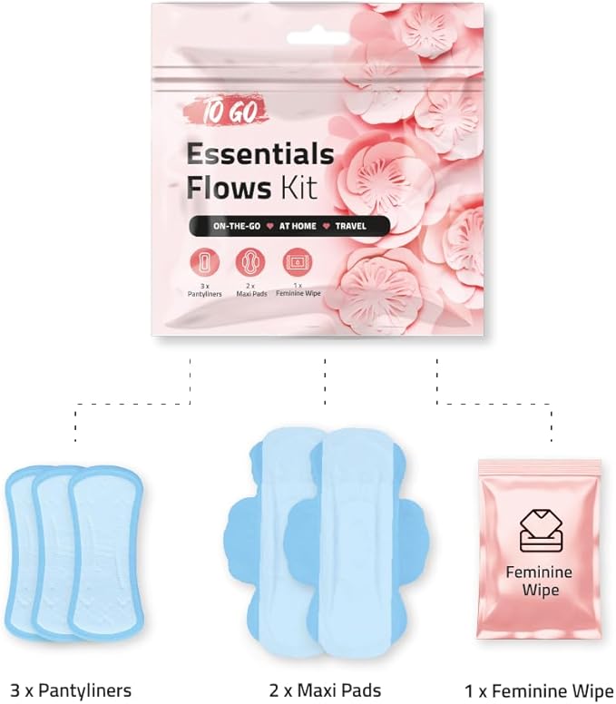 pH Advantage Essential Flows Period Kit - 3 Pantyliners, 2 Maxi Pads & Feminine Wipe | Hygiene Essentials for School, First Period