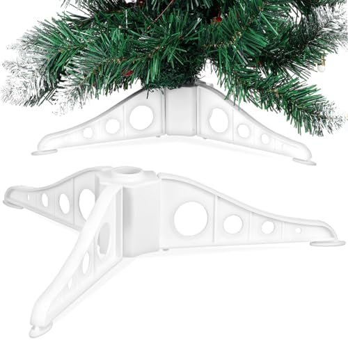 Homoyoyo Christmas Tree Stand White Plastic Artificial Xmas Base Holder for Xmas Holiday Party Tree Decoration