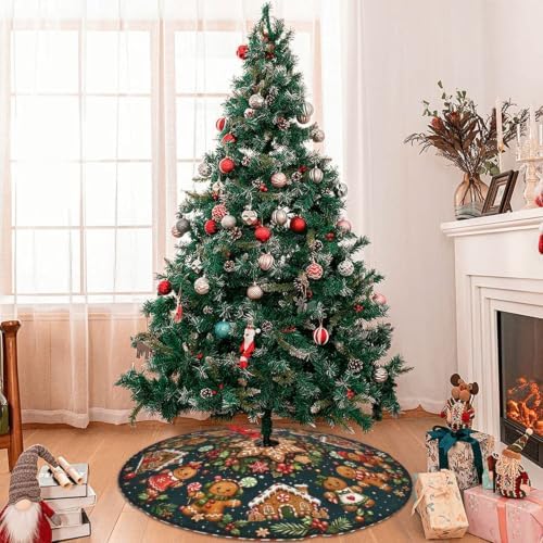 Christmas Gingerbread Christmas Tree Skirt Xmas Tree Skirt, Winter Christmas Tree Mat for Home Party Holiday Indoor Outdoor Decorations