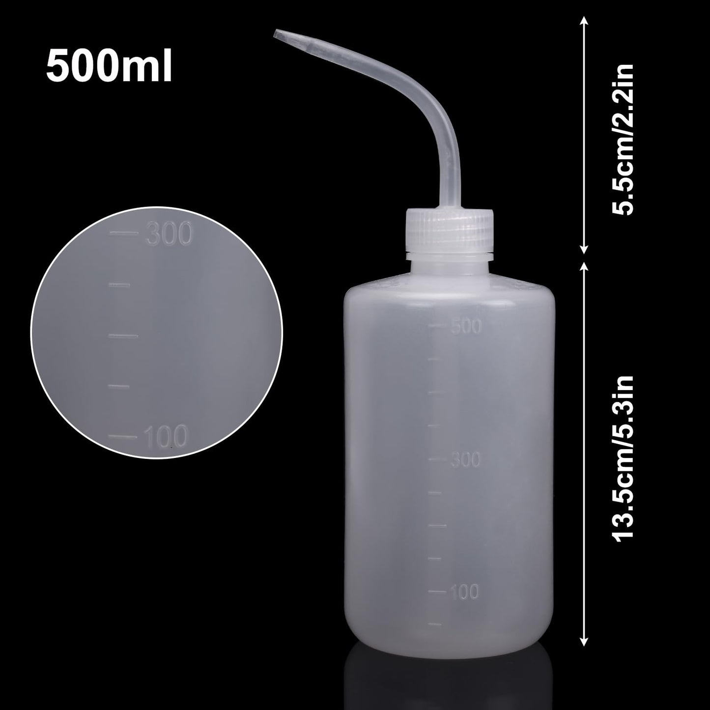 DEPEPE 6pcs 500ml Plastic Safety Wash Bottles - Lab Squeeze LDPE Squirt Tattoo Bottle With Narrow Mouth and Scale Labels (17oz x 6)