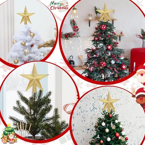 1 PCS Christmas Tree Topper, 4" Gold Glitter Xmas Star Tree Topper Decor