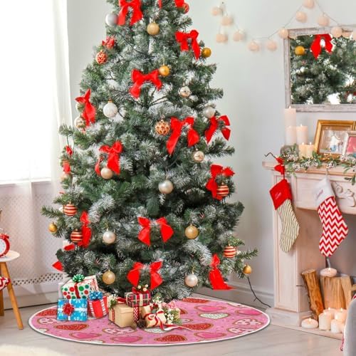 Dussdil Valentine Cookies Tree Skirt Wedding Hearts 36 in Christmas Tree Skirts Tree Stand Mat Decorations for Holiday Party Indoor Outdoor Home Office Ornaments