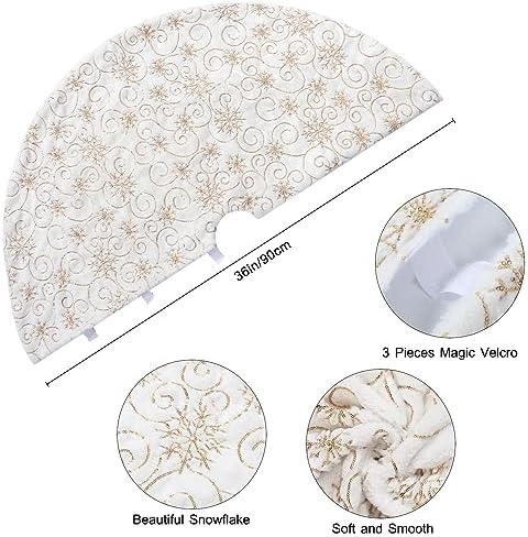 Dremisland Christmas Tree Skirt 36In White&Gold Tree Skirt with Snowflake