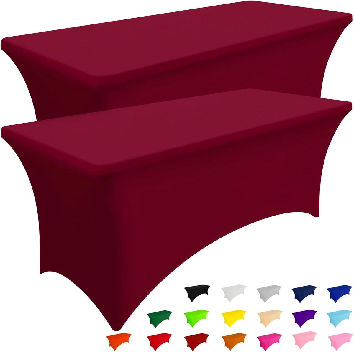 Smiry 2 Pack Spandex Table Cloth 6FT, Elastic Fitted Stretch Tablecloths, Washable and Wrinkle Free Rectangular Patio Table Cover for Outdoor, Wedding, Banquet & Parties (Wine Red, 72Lx30Wx30H Inch)