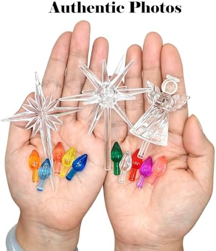 Ceramic Christmas Tree Replacement Lights Bulbs Pegs - Included 3D Moravian Starburst???Cross Shining Star???Blessing Angel Topper