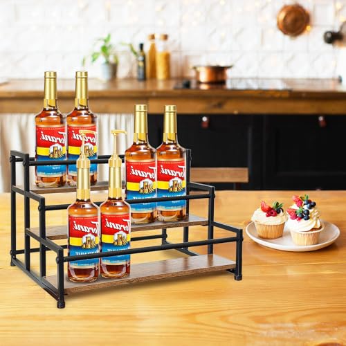 Klxuyuo 3-Tier Coffee Syrup Rack for 15 Bottles (750ml) –Sturdy Coffee Syrup Organizer for Bar, Kitchen, Café, Office - size: Large 3 tier
