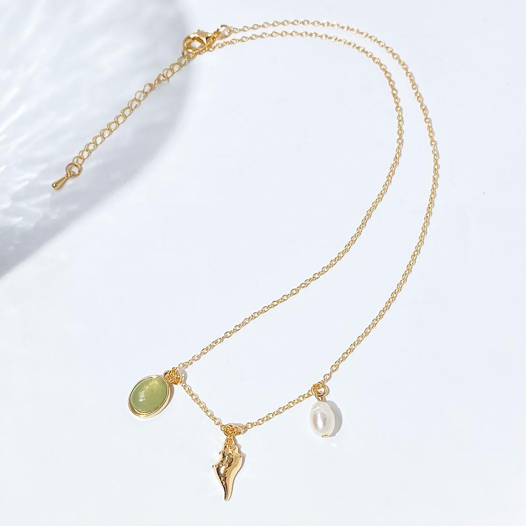 Cliory Adjustable Pearl Necklaces 14k Gold Plated Necklace Natural Pearl Shell Necklace Waterproof Pendant Jewelry for Women and Gift