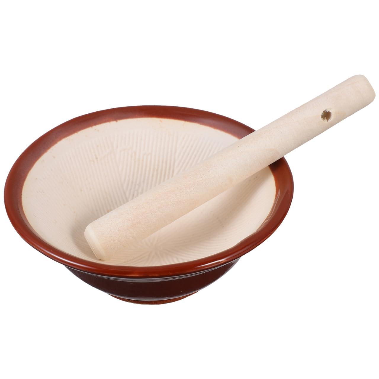 IMIKEYA Japanese Suribachi Mortar and Pestle Set: Ceramic Spice Grinder Bowl with Wooden Pestle for Grinding Seeds, Garlic, Ginger, and Spices