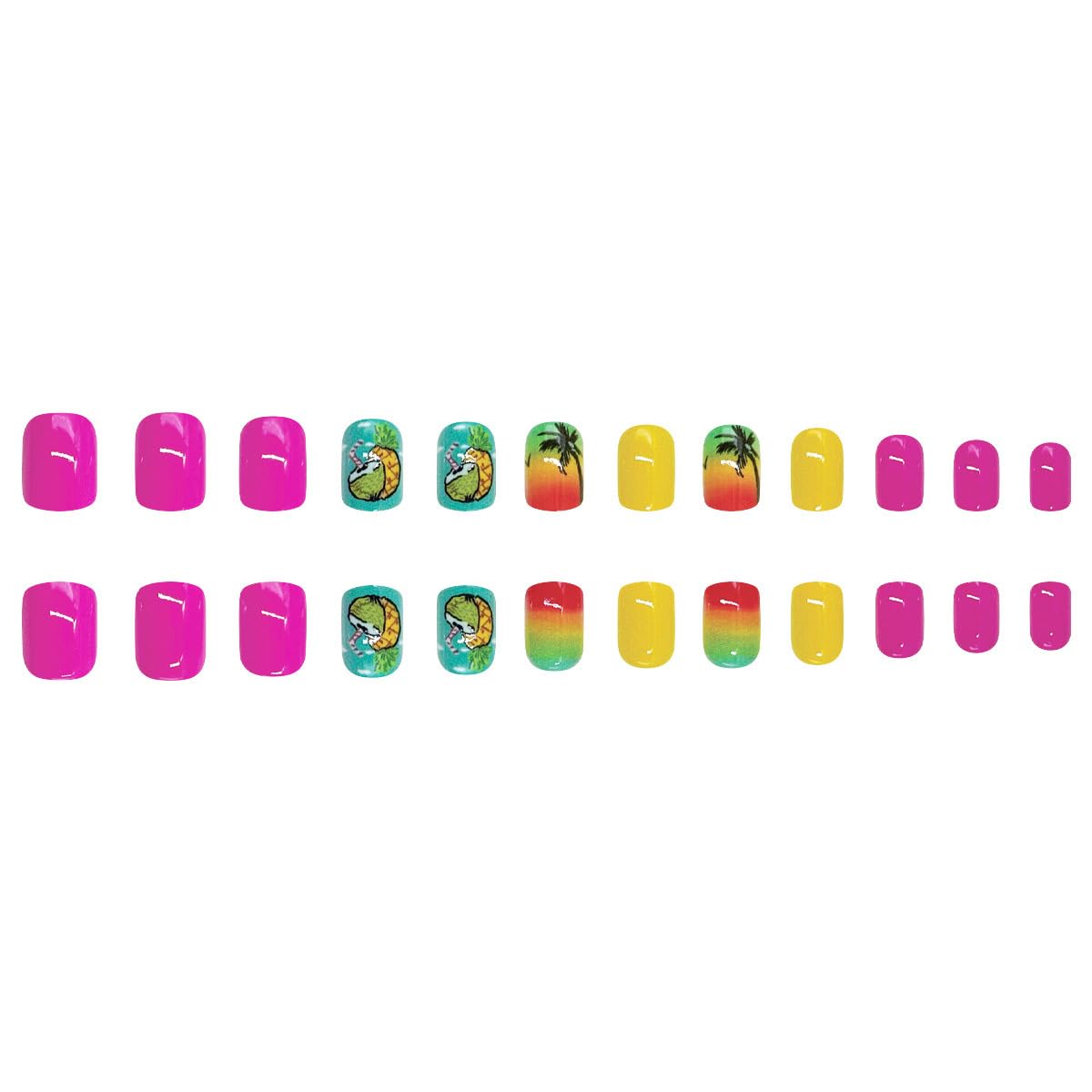 Tropical Press on Nails Short Square Fake Nails Summer Nails Press ons with Palm Tree & pineapple Design Full Cover Stick on Nails for Women Beach Manicure,Artificial | Reusable | Easy Apply | 24Pcs