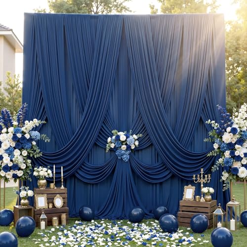 10ft×12ft Wrinkle Free Navy Blue Backdrop Curtain for Wedding Parties, 2 Panels 5×12ft Long Silky Polyester Fabric Backdrop Drapes Photo Back Drop Curtains for Birthday Photography Background Cloth - color: Navy Blue, size: 12ft Long_2 Panels