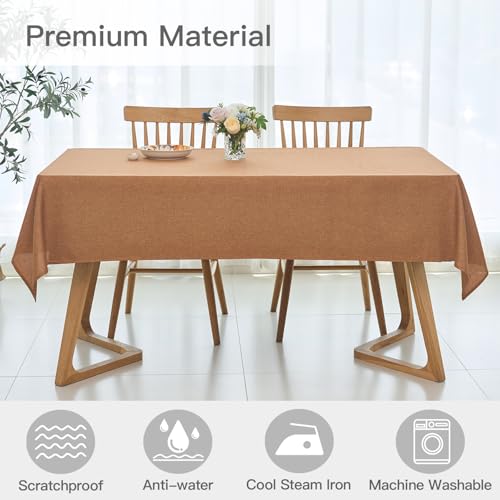 maxmill Fall Rectangular Tablecloth Stain Resistant Waterproof Wrinkle Resistant Spillproof Washable Slubby Textured Table Cloth for Dining Room Harvest Thanksgiving Parties, 60 x 140 Inch, Amber - color: Amber, size: 140" x 60" (Rectangular)