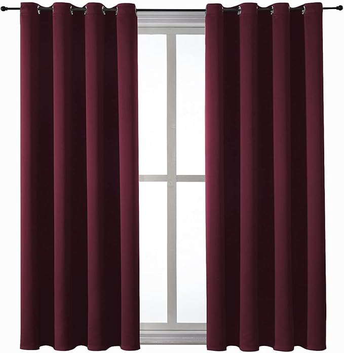 ChrisDowa Grommet Blackout Curtains for Bedroom and Living Room - 2 Panels Set Thermal Insulated Room Darkening Curtains (Burgundy Red, 52W x 54L)