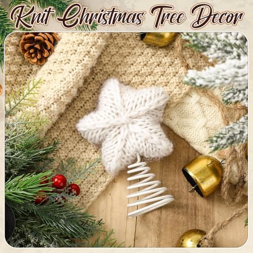 Gejoy Mini Christmas Knitted Star Tree Topper Rustic Natural Knitting Star 6 Inch Miniature Tree Topper for Christmas Home Decor Winter Holiday