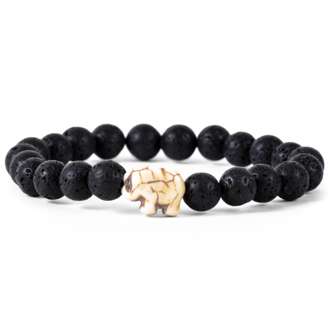 Fahlo Elephant Tracking Bracelet – Track a Real Elephant’s Journey – Supports Save the Elephants – Elastic, One Size Fits Most – on Interactive Mobile App Map – Unisex Conservation Gift (Lava Stone)