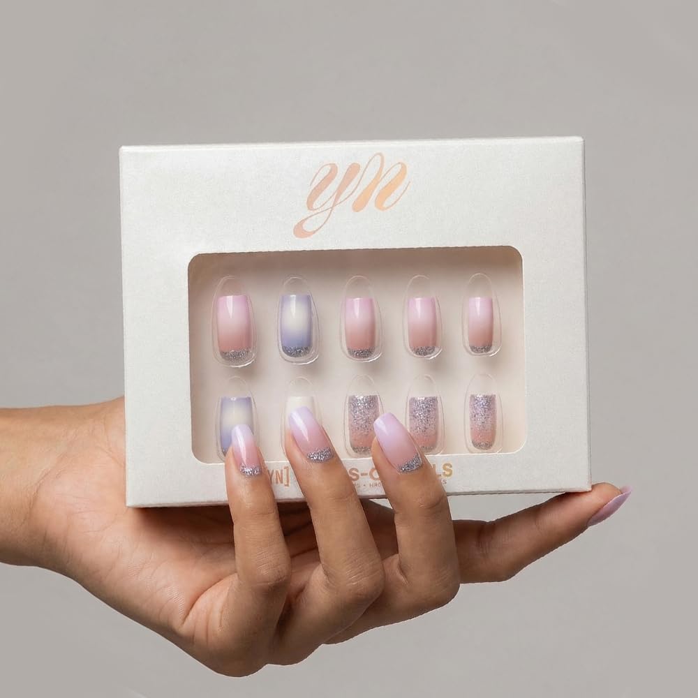 YN Young Nails Press On Nails - Glue On Fake Nails for Women,Medium Oval Shape, Includes Nail Glue, File, Tabs, Quick and Easy Application (Moonbeam Fade)