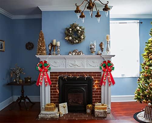 Hying Large Christmas Bow for Wreath, Red Green Velvet Wreath Bow for Christmas D??cor - Winter Christmas Bow for Front Door Indoor Outdoor Wall Decoration Supplies Ornament
