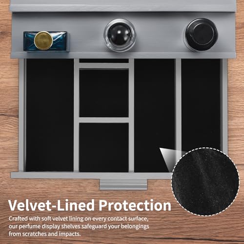 Perfume Organizer for Men, 4 Tier Wood Perfume Display Stand with Velvet Lining Drawer and Hidden Compartment for Watch,Jewelry,Perfume Display Risers,A Gift for Men (Gray) - style: 4 Tier - Grey