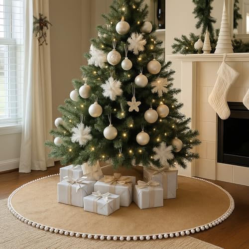 Syhood 60 Inch Christmas Tree Skirt Fall Linen Burlap Tree Skirt, Khaki