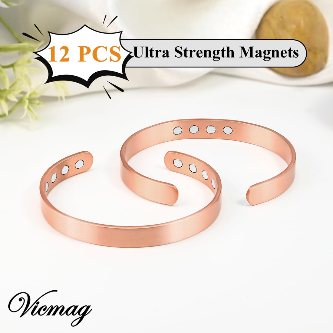 Vicmag Copper Bracelet for Women Men Magnetic Bracelet with Ultra Strength Magnets 100% Solid Pure Copper Gift (Feather)