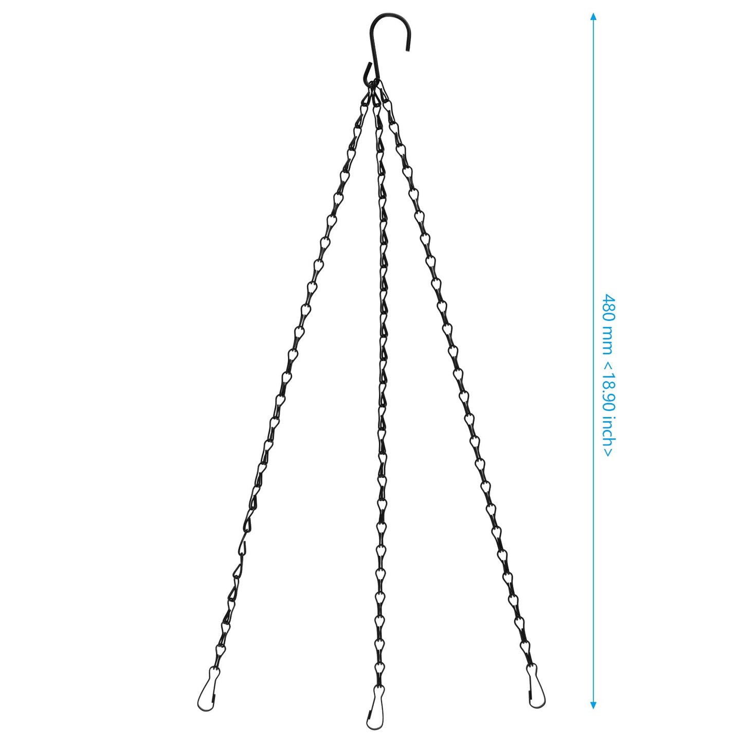 SEHOI 15 PCS 19 Inch Black Hanging Basket Replacement Chain, Metal Hanging Basket Chains 3 Point, Flower Pot Hanging Chain with Hooks Plant Pot Hanging Chain for Planters and Bird Feeders