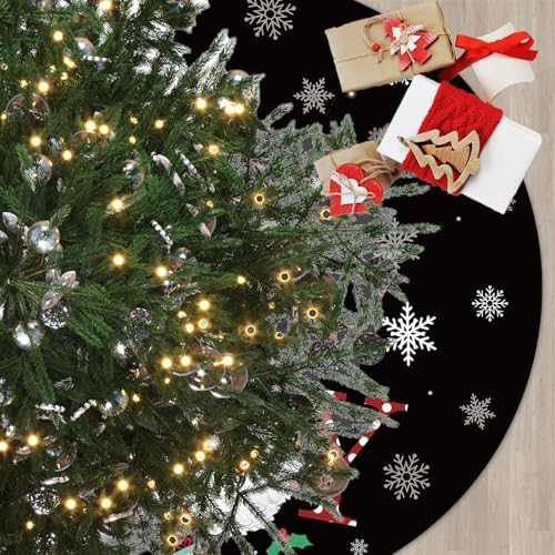 Christmas Tree Skirt 48 Inch Black Joy Santa Claus Tree Skirt African American Xmas Tree Mat Decor for Winter Holiday Christmas Party Decor Supplies