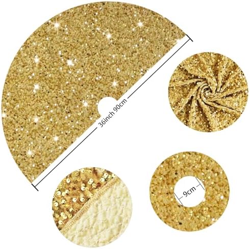 36 Inch Gold Christmas Tree Skirt Sequins Velvet Tree Skirt Sparkly Tree Skirts Sequin Christmas Tree Floor Mat Personalized Round Tree Mat for Christmas Ornaments Xmas Decor Tree Skirts for 6ft Tree