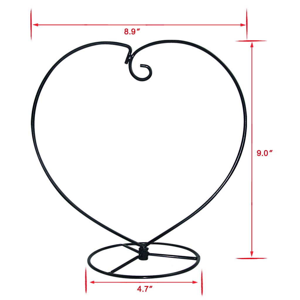 MOCOUM Ornament Display Stand, Iron Glass Ball Ornament Holder Stand for Hanging Plants, Hanging Terrarium Stand for Christmas Wedding Ornament, Home Office Decor (5pcs Black Heart Shaped)