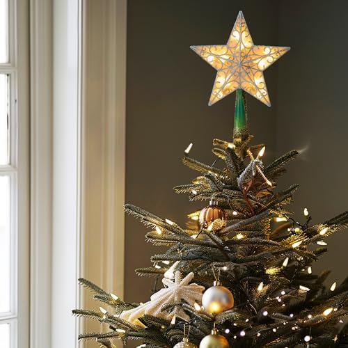Dazzle Bright 11 Inch Star Tree Topper, Lighted Glitter Christmas Treetop with 10 Lights, Christmas Decorations for Xmas Tree Home Bar Shop (Silver)