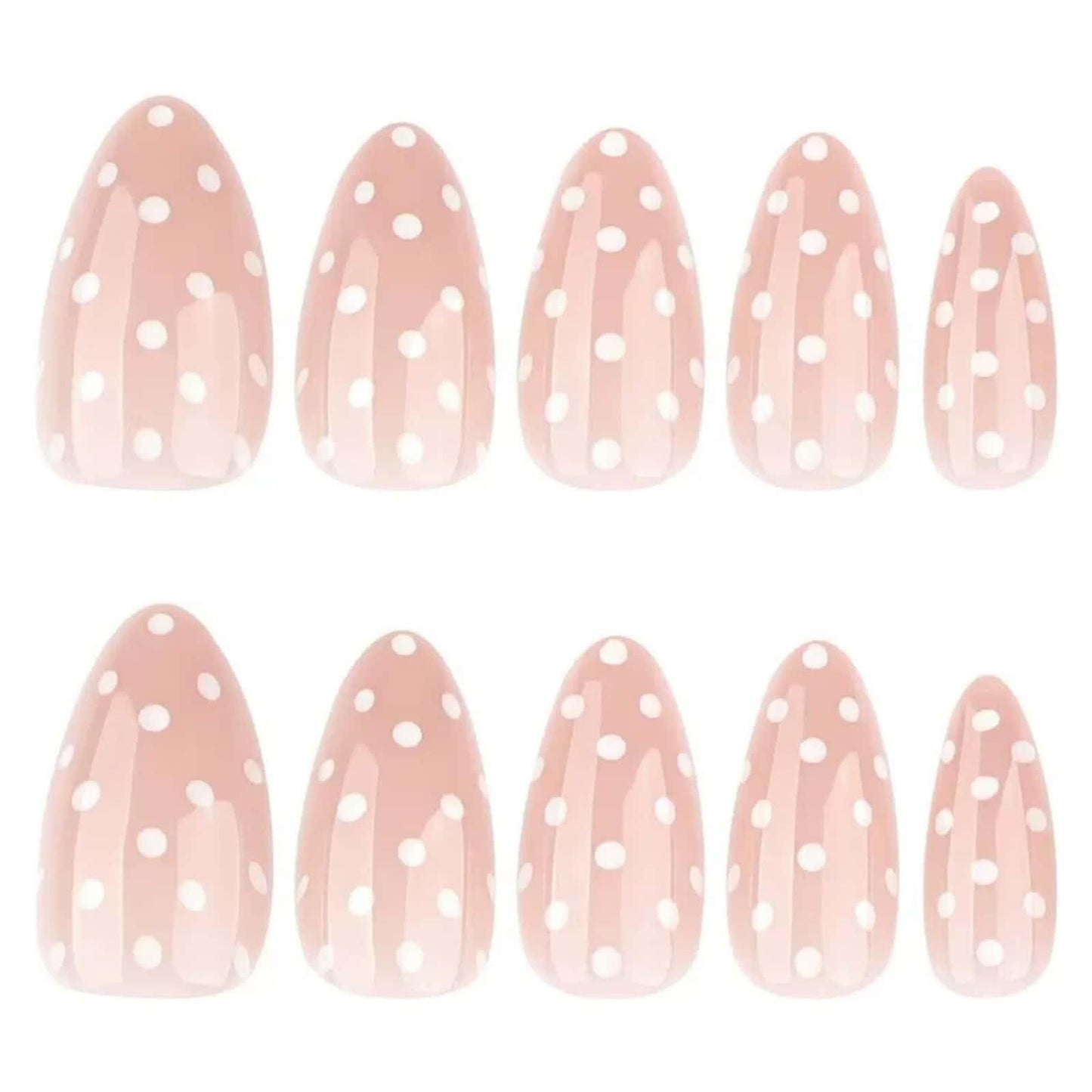 Polka Dot Press On Nails, Short Almond Nude Pink Fake Nails with White Dots, Soft Gel Full Cover Reusable Glue On Nails, Cute Everyday Nails for Women 30 Pcs