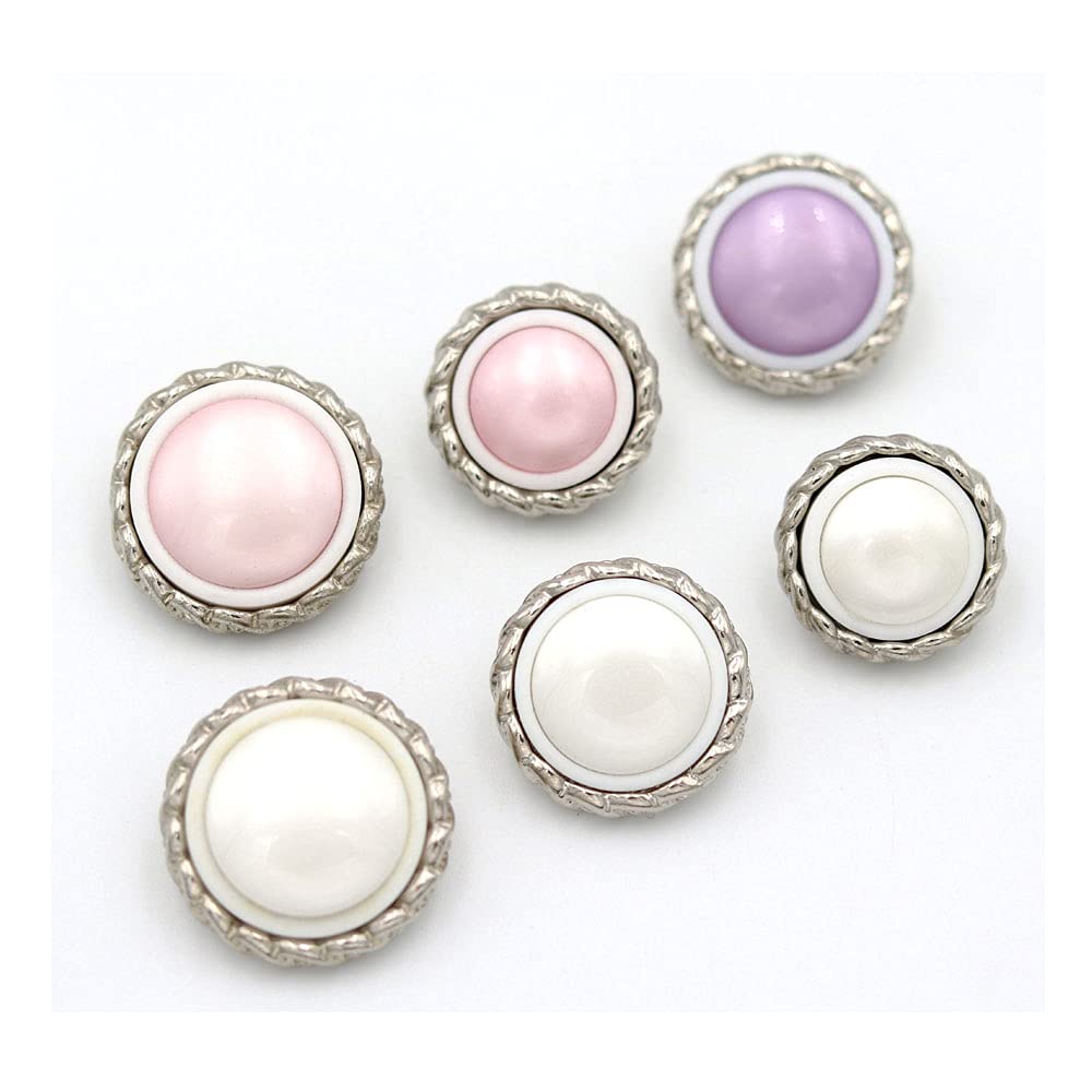 5Pcs Metal Resin Buttons Pearl Embellishment Crystal Upholstery Buttons for Jewelry Making Wedding DIY(Pink,22mm)