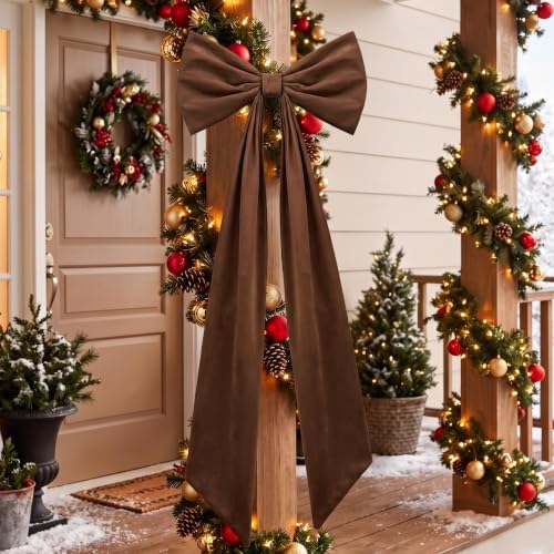 Gejoy 47 x 16 Inch Large Brown Christmas Bows Brown Velvet Bows