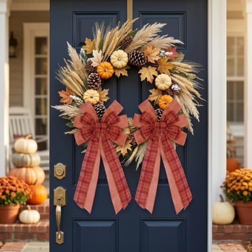 2 PCS Large Fall Bows for Wreath Fall Wreath Bow Tree Topper Bow