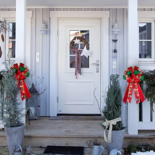 Hying Large Christmas Bow for Wreath, Red Green Velvet Wreath Bow for Christmas D??cor - Winter Christmas Bow for Front Door Indoor Outdoor Wall Decoration Supplies Ornament