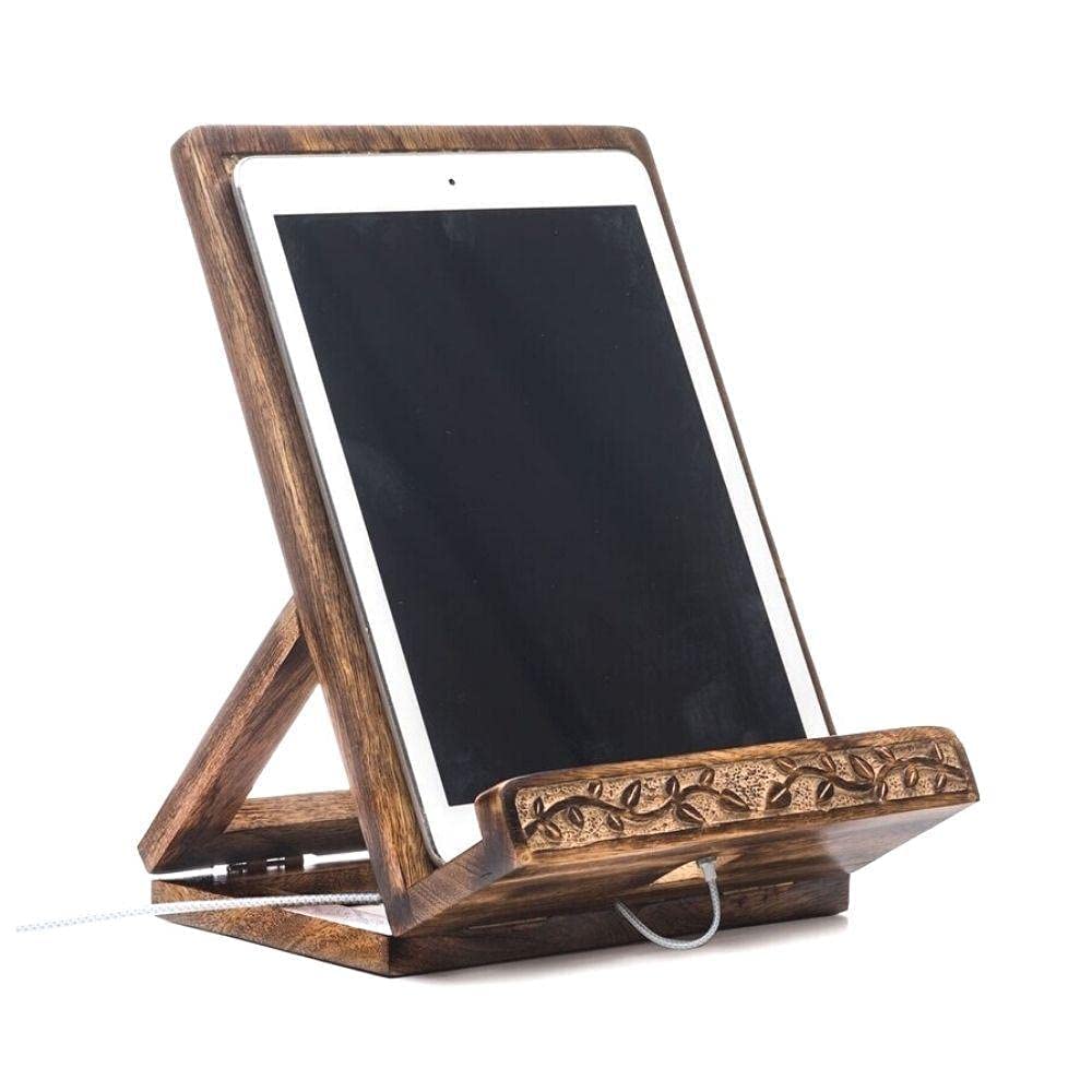 ARTISENIA Hand-Carved Tree of Life Cookbook Stand - Adjustable & Foldable Reading Holder/Kitchen/Office/Desk