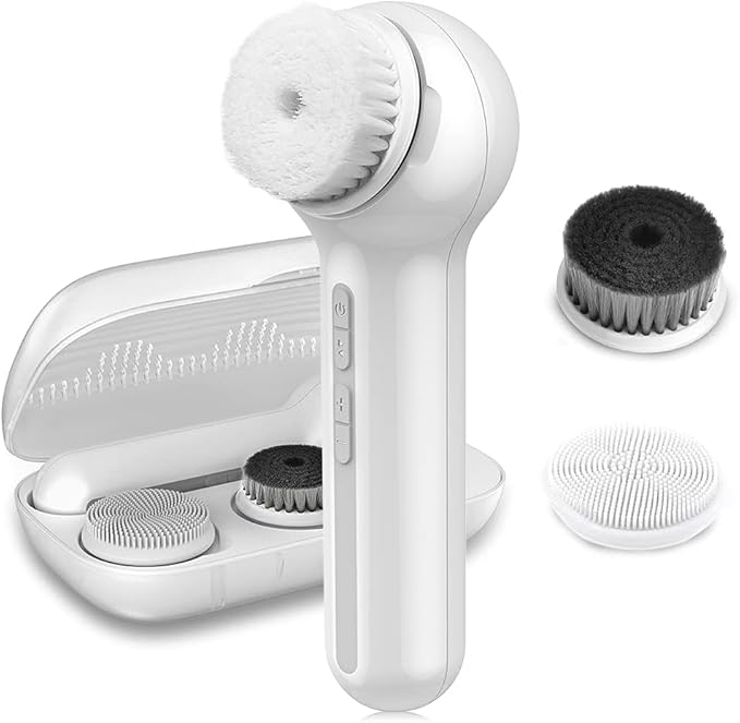 TOUCHBeauty 3IN1 Facial Brush Set with Travel Case, Wall-Mounted Charging Base, ±360° Spin PBT & Silicone & Bamboo Charcoal Brush for Deeply Cleansing Massager and Exfoliating TB-1766A
