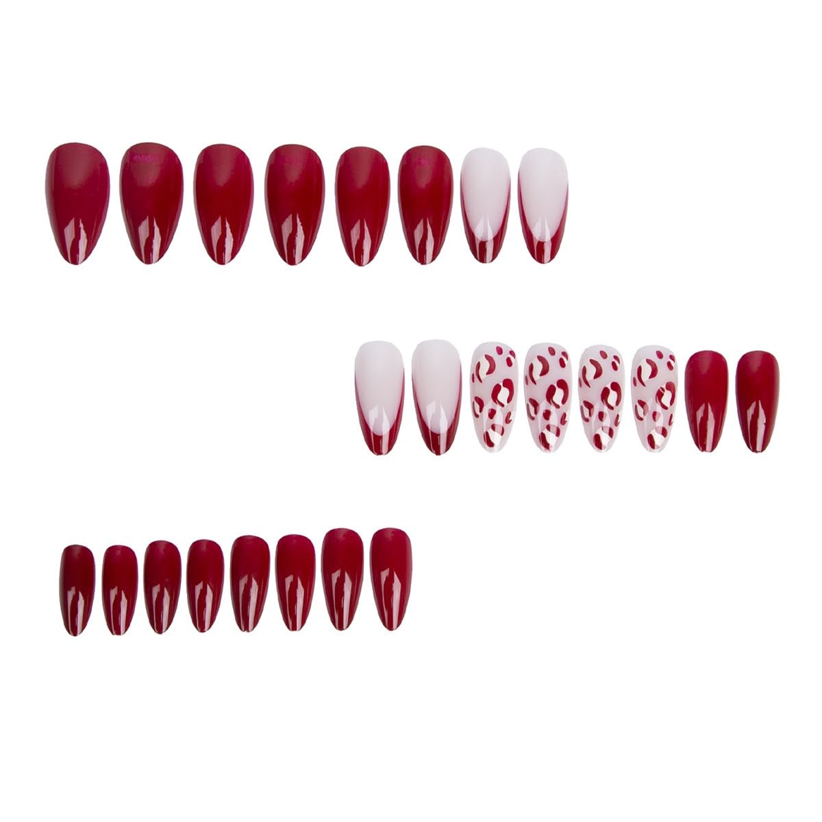 CTTHNBD Press on Nails Almond - Red French Tip Fake Nails with Lip Print Design - Medium False Nails Press ons - for Women 24 Pcs
