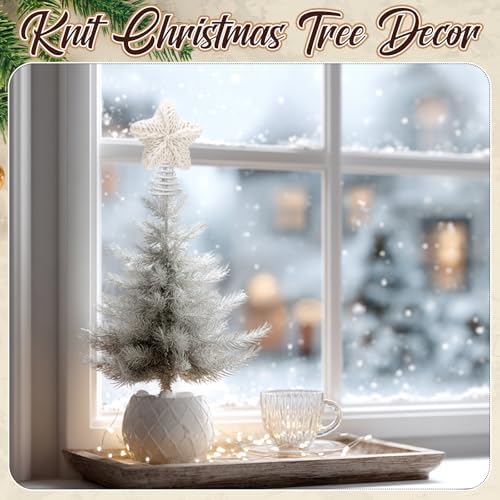 Gejoy Mini Christmas Knitted Star Tree Topper Rustic Natural Knitting Star 6 Inch Miniature Tree Topper for Christmas Home Decor Winter Holiday