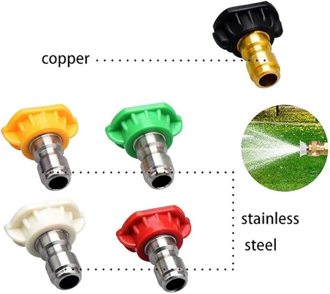 5 Pack Pressure Washer Nozzle Tips Multiple Degrees, 1/4 INCH (2.5 GPM), Power Washer Nozzle Tips, Pressure Washing Tips Set, Pressure Washer Head Rated Up to 4500 PSI Power Washer Tips.