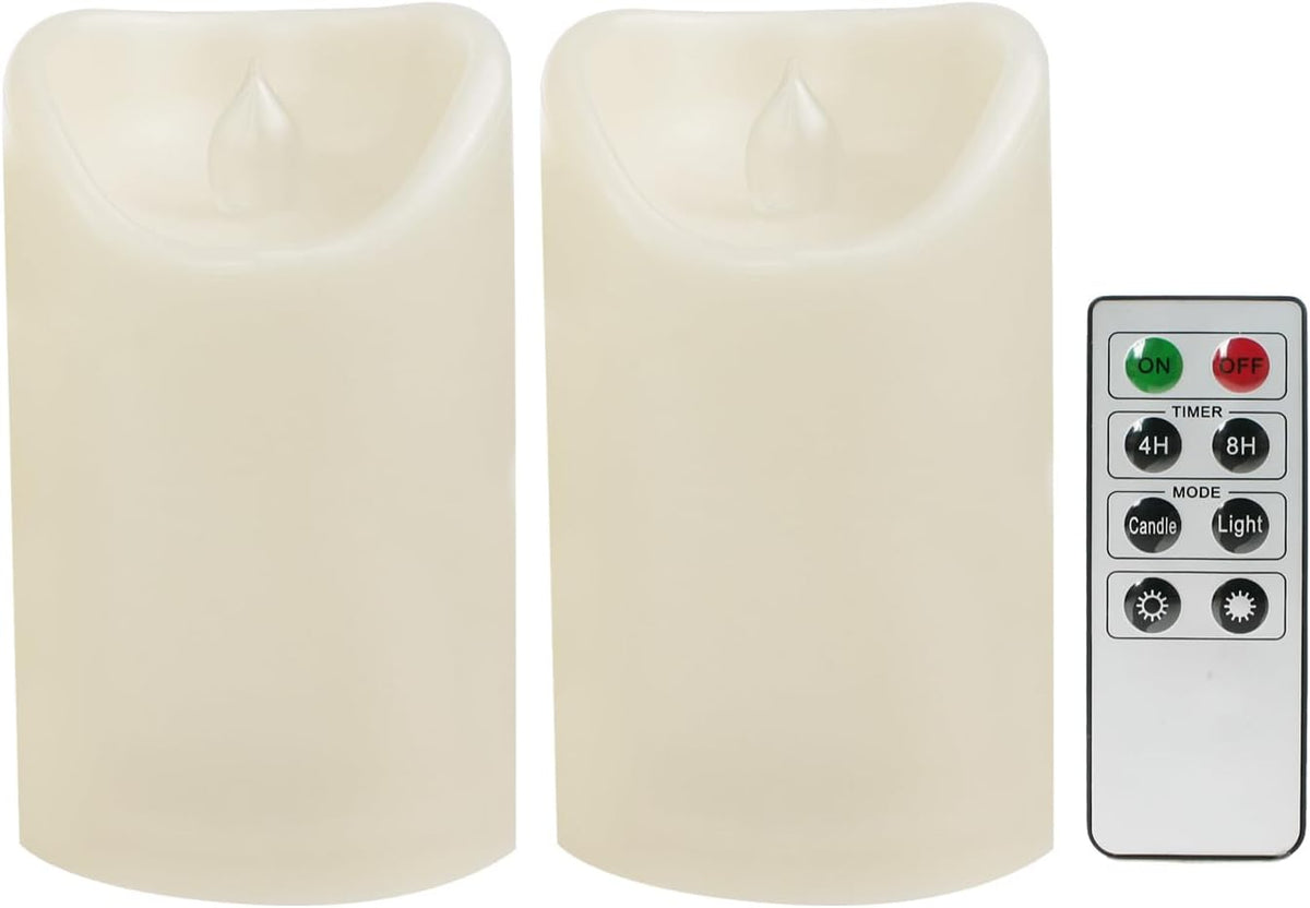 CANDLE CHOICE Outdoor Battery Operated Flameless Candles with Remote Timer Waterproof Flickering Plastic Electric LED Pillar Lights for Lantern Patio Garden Wedding Party Decorations 3x5 Inches 2 PCS