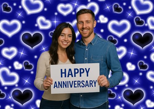 Blue Heart Early 90s Backdrop Blue Heart Old School 90s Valentine's Day Birthday Party Backdrop Graduation Party Photo Backdrop Happy Birthday Background 7x5ft - size: purple