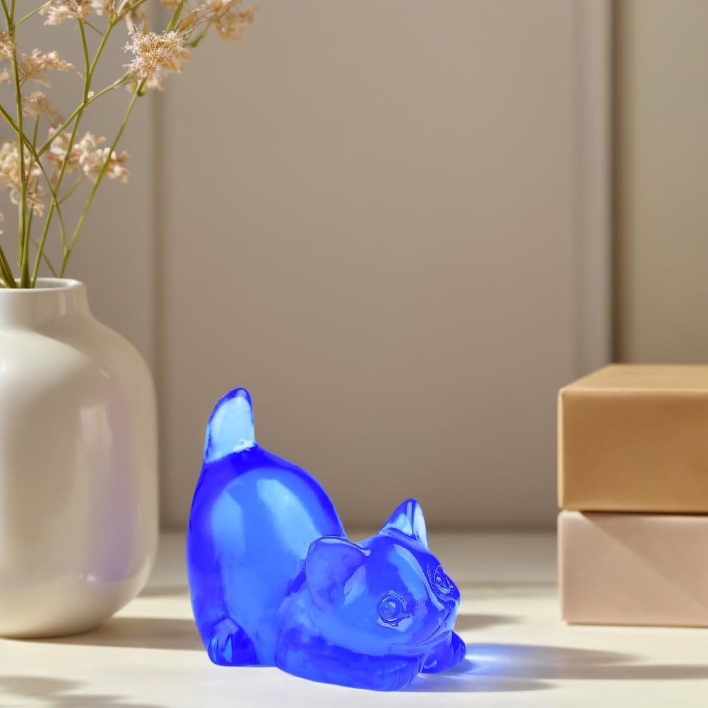 DZJXBZhu Blue Opal Cat Crystal Statue Healing Crystal Reiki Meditation Pocket Gem Guardian Sculpture Home Study Table Desk Decor Collection Gift for Loved Ones
